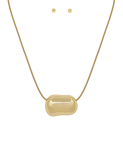 Geometric Bean Shape & Cord Necklace Set