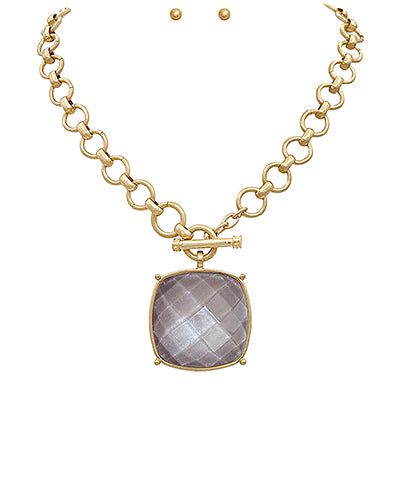 35mm Square Stone Necklace