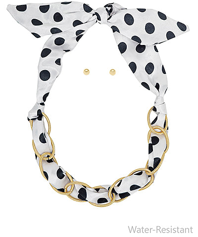 Polka Dot Scarf & Textured Link Chain Necklace Set