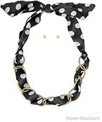 Polka Dot Scarf & Textured Link Chain Necklace Set