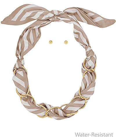 Stripe Pattern Multi Link Scarf Necklace Set