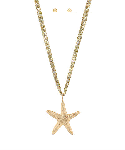 Starfish Pendant Mesh Necklace Set