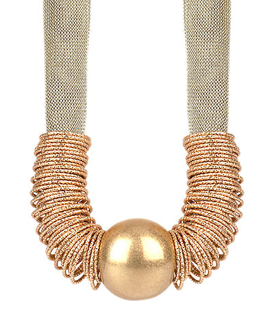 Metal Ball & Multi Rings Mesh Necklace