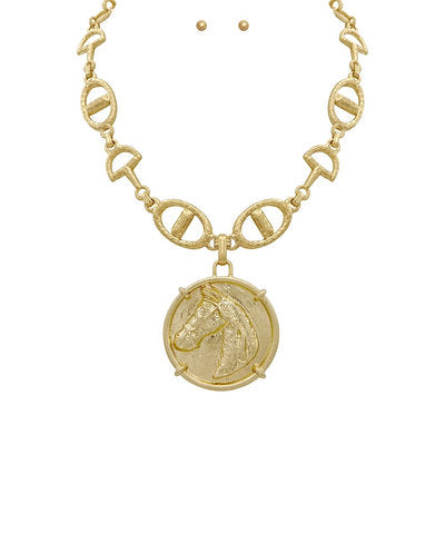 Horsehead Round & Horsebit Necklace Set