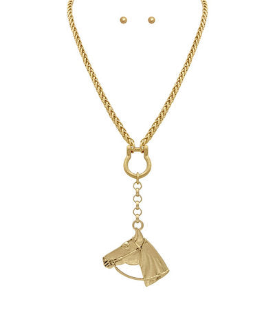 Horse Drop Long Necklace