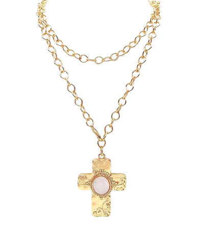 Layered MOP Baroque Cross Multi Way Necklace