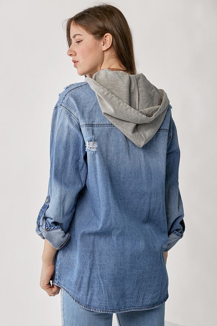 RISEN Hooded Denim Zip Shirt