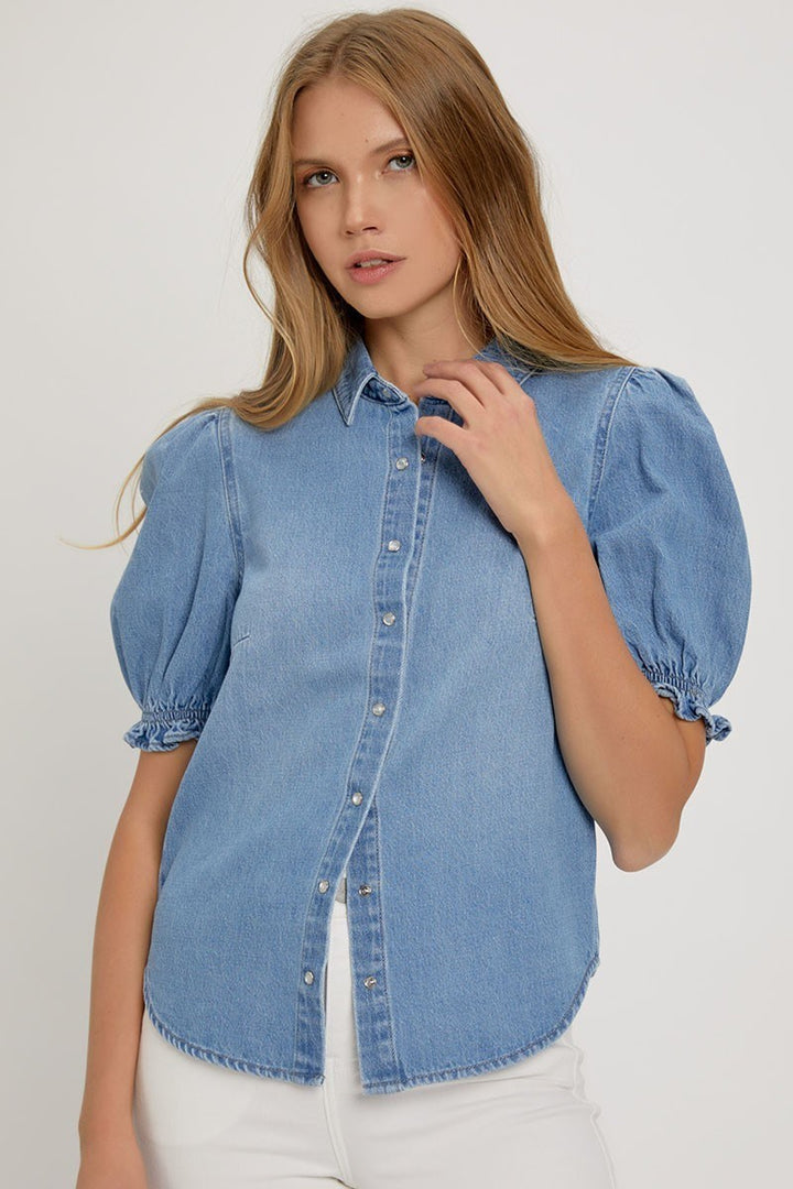 Risen Puff Sleeve Denim Top