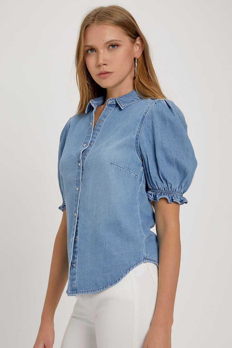 Risen Puff Sleeve Denim Top