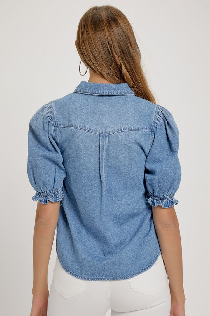 Risen Puff Sleeve Denim Top