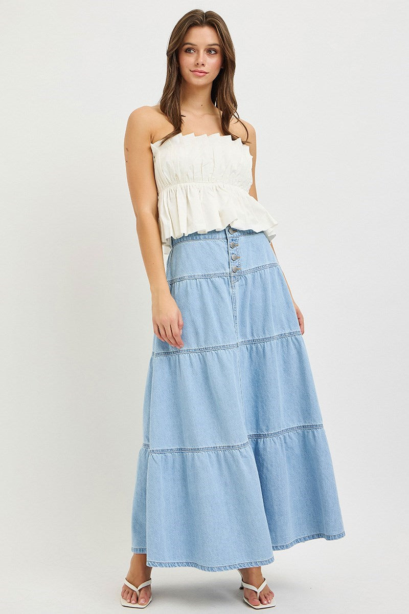 HIGH RISE RUFFLE LONG SKIRT