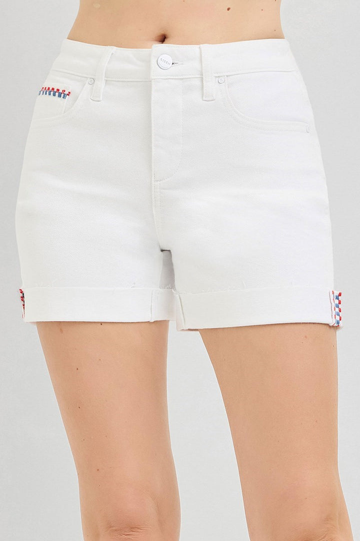 Tummy Control White Denim Shorts