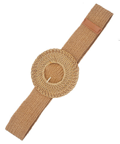 Basket Weave Circle Buckle Straw Belt