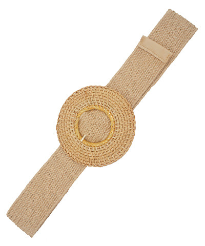 Basket Weave Circle Buckle Straw Belt