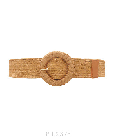 PLUS SIZE: Circle Buckle Straw Belt