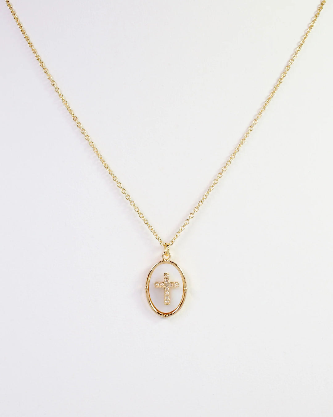 Claremont Mother of Pearl Cross Necklace Gold