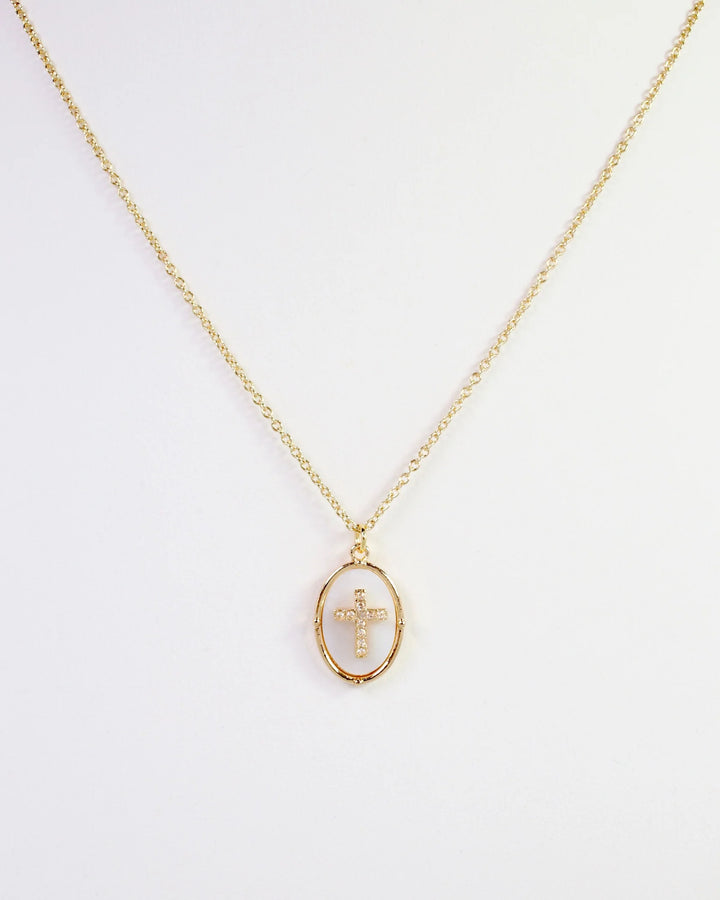 Claremont Mother of Pearl Cross Necklace Gold