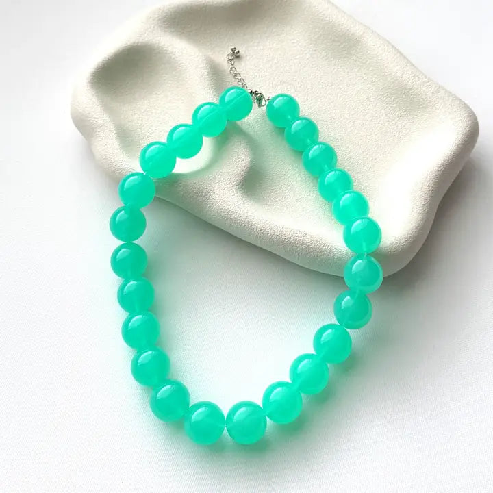 Chunky Beaded Necklace Teal
