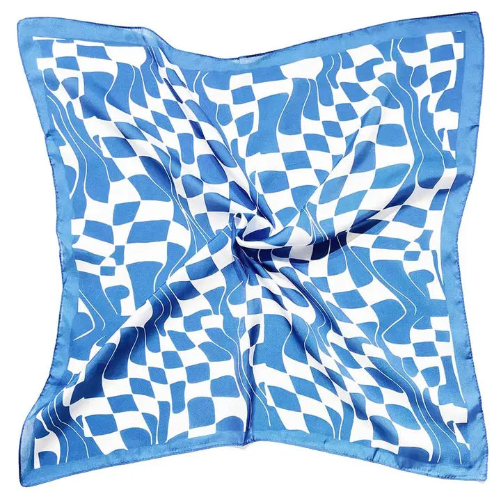 Abstract Wavy Square Print Scarf Blue