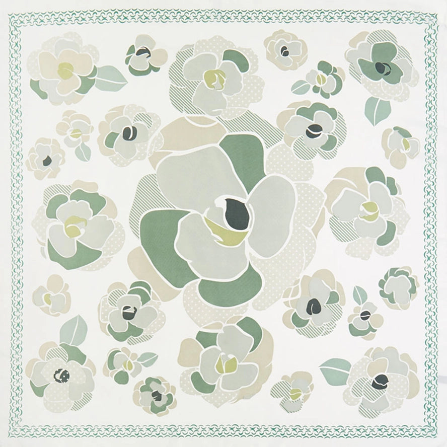 Illustrated Flower Pattern Printed Square Silky Satin Bandana Scarf