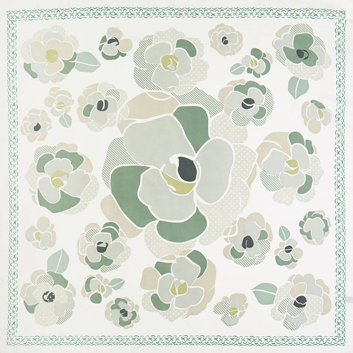 Illustrated Flower Pattern Printed Square Silky Satin Bandana Scarf