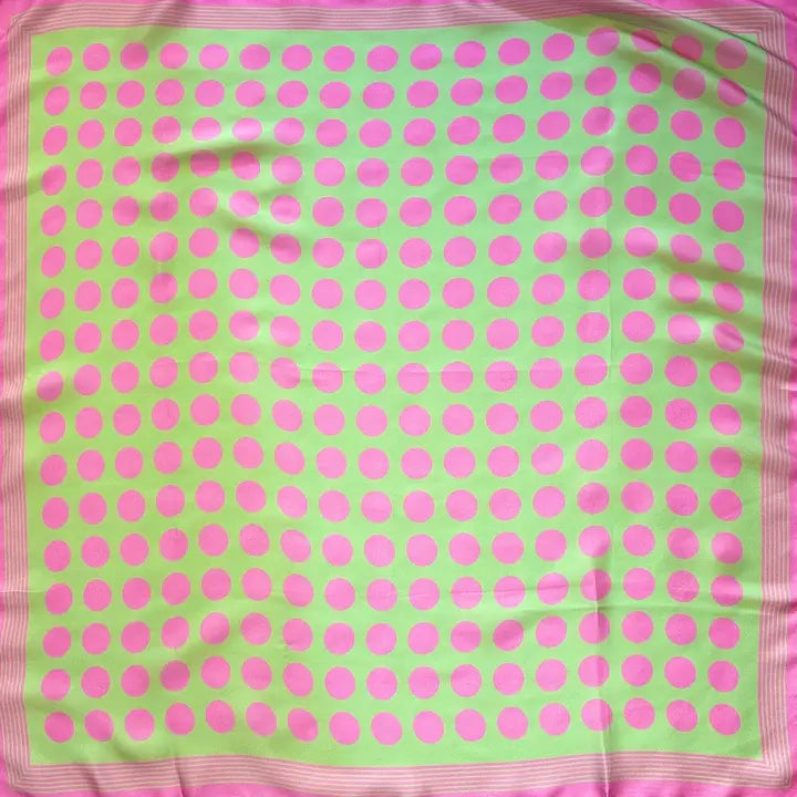 Polka Dot Printed Square Silky Satin Bandana Scarf Pink