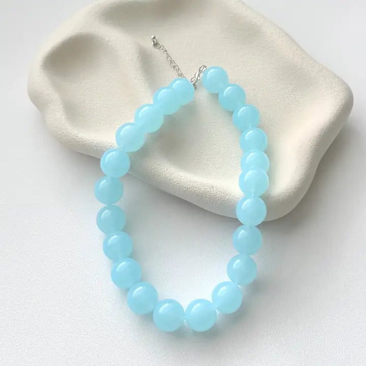 Chunky Beaded Necklace Pastel Blue