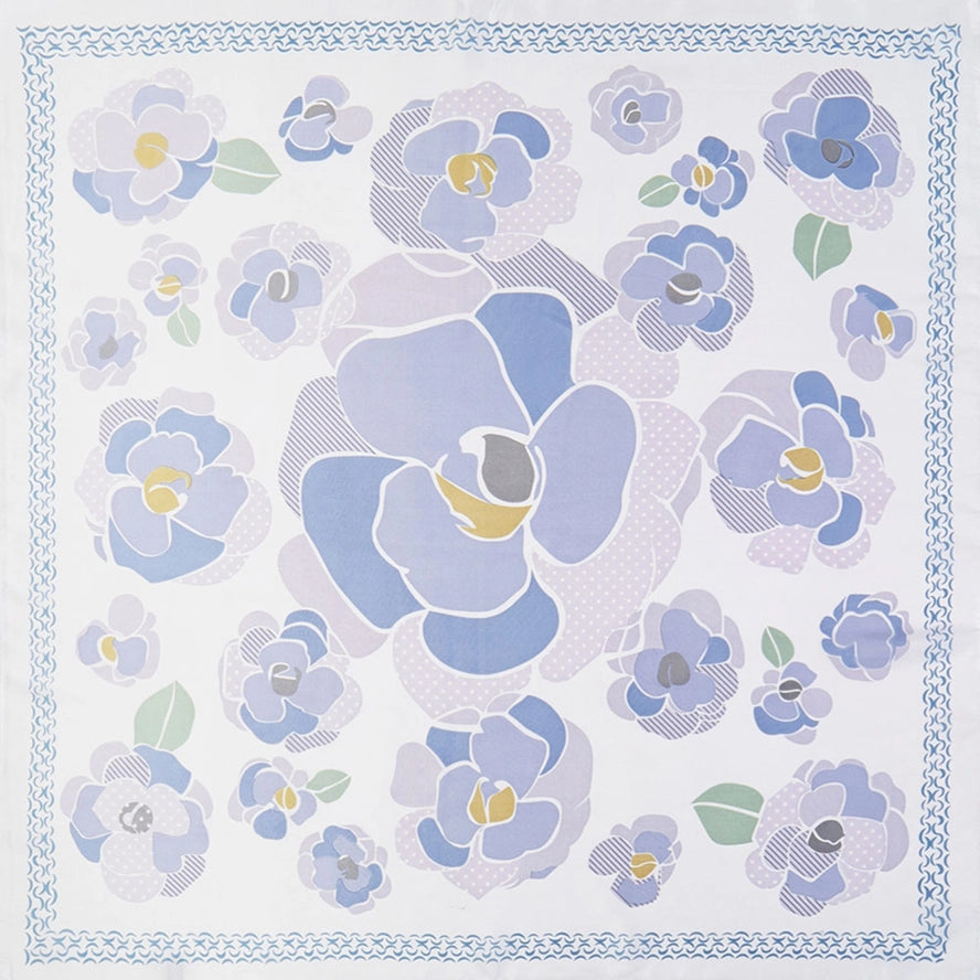 Illustrated Flower Pattern Printed Square Silky Satin Bandana Scarf