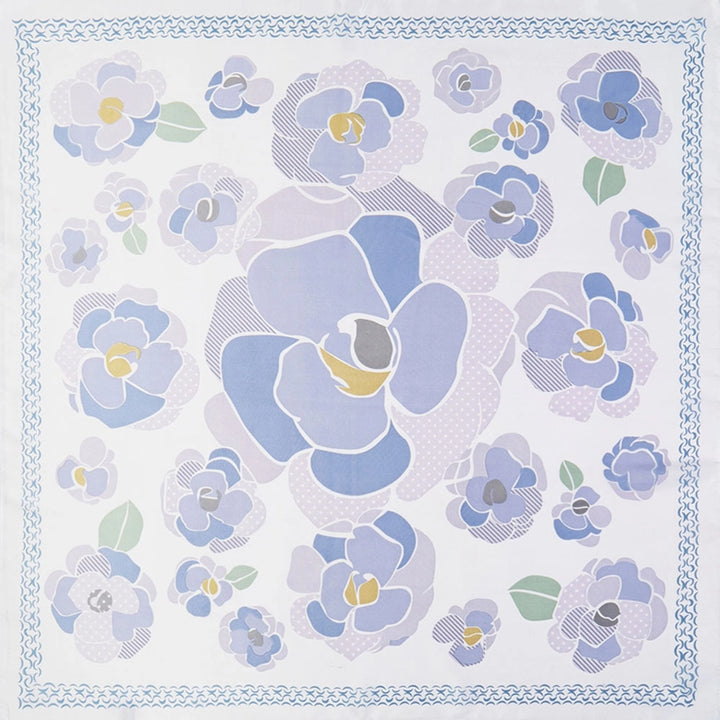 Illustrated Flower Pattern Printed Square Silky Satin Bandana Scarf