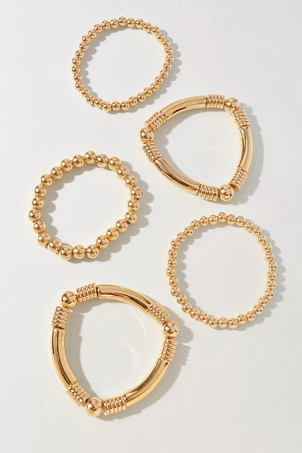 Polished Multi Beaded Tube Bracelet Set