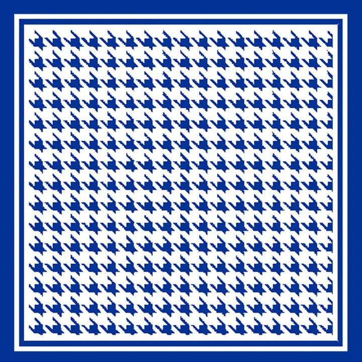 Houndstooth Pattern Printed Square Silky Satin Scarf Shawl Blue
