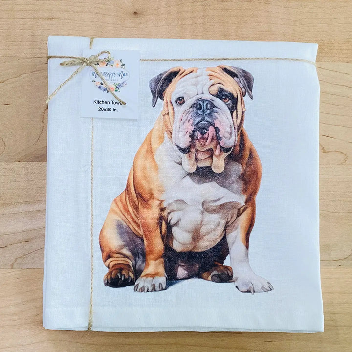 Sitting Bulldog Tea Towel