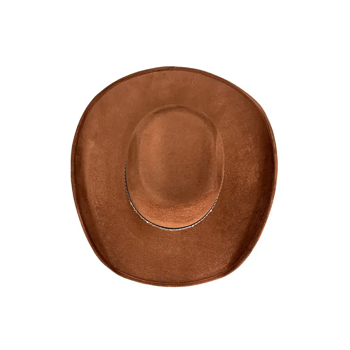 Unisex Vegan Suede Flat Crown Top Buffalo Cowboy Hats/Tobacco/Med
