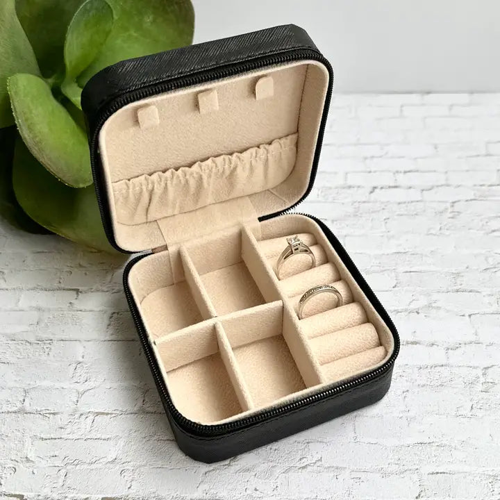 Vegan Leather Travel Jewelry Box Black