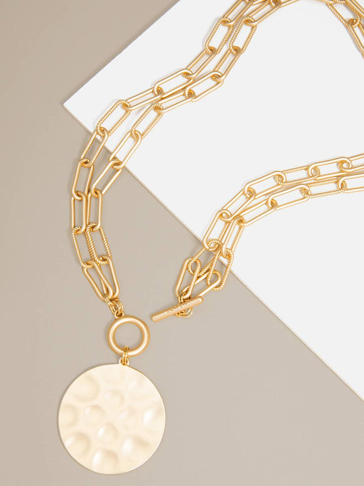 Double-Strand Gold Link Coin Necklace: Matte Gold