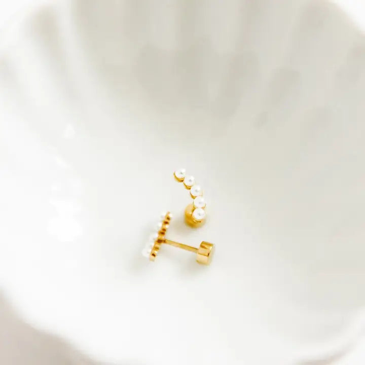 Abigail Pearl Gold Screwback Stud Earrings -
