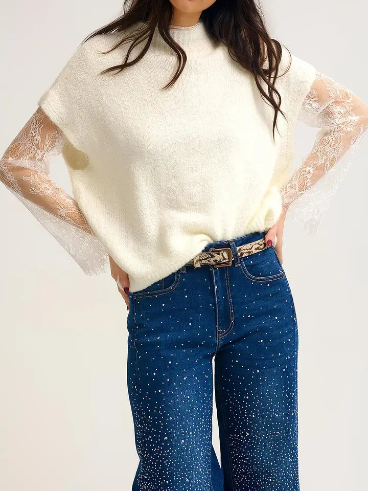 Soft Knit Sleeveless Sweater with Lace Lining