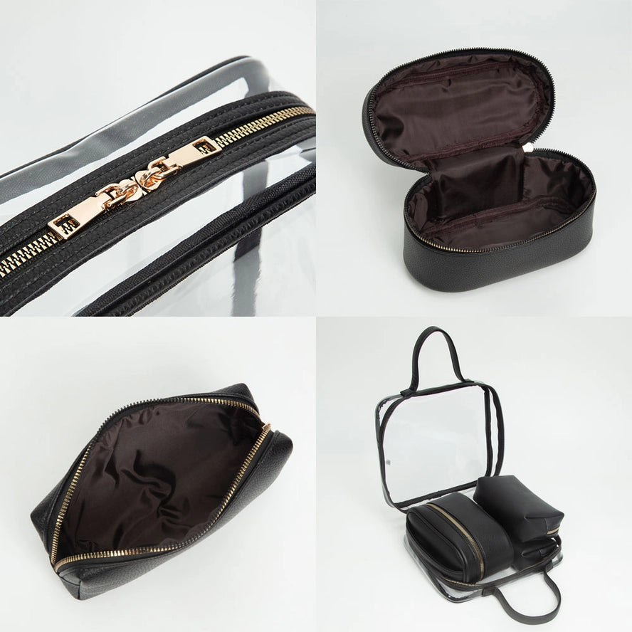 4PCS - Clear Travel Cosmetic Bag Set/Gold