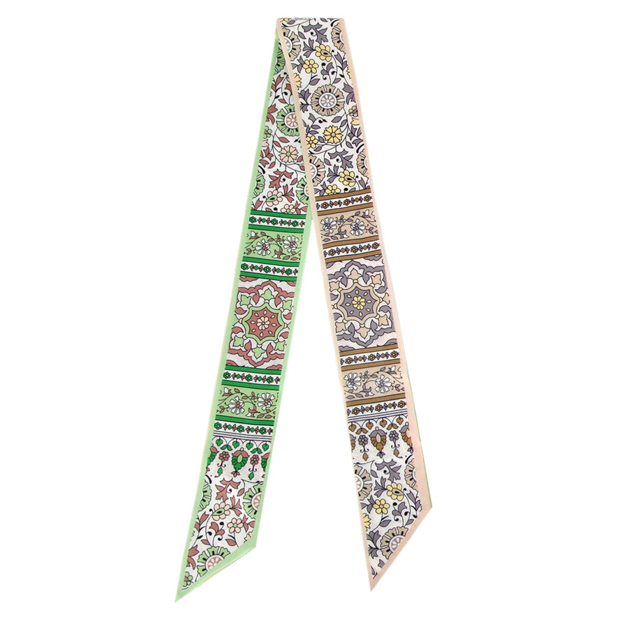 Vintage Floral Medallion Twilly Green