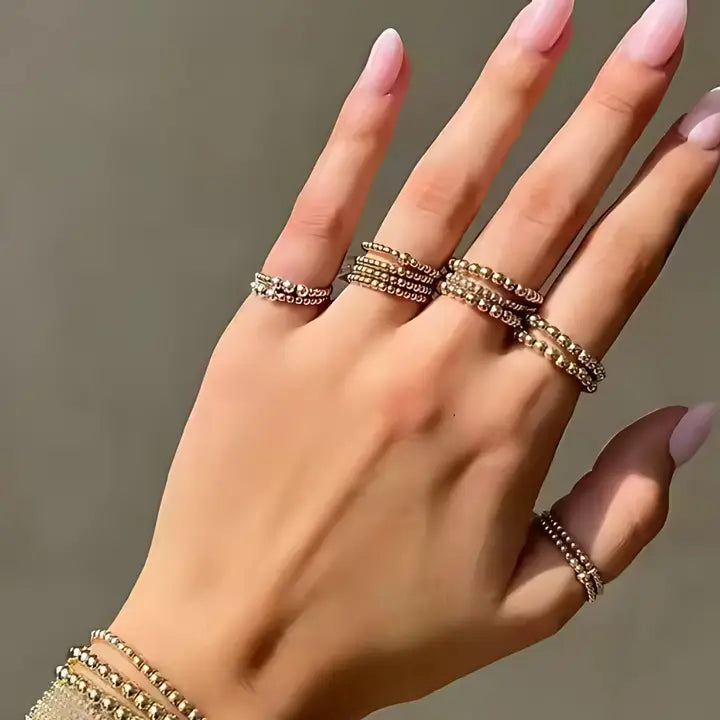 Beaded Ring with freshwater Pearl~ 18k Gold-Plated Copper Bead Ring