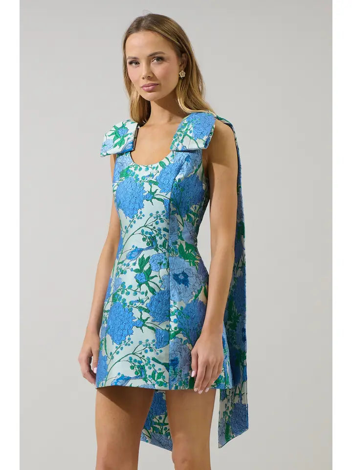 Willa Floral Jacquard Bow Sash Dress