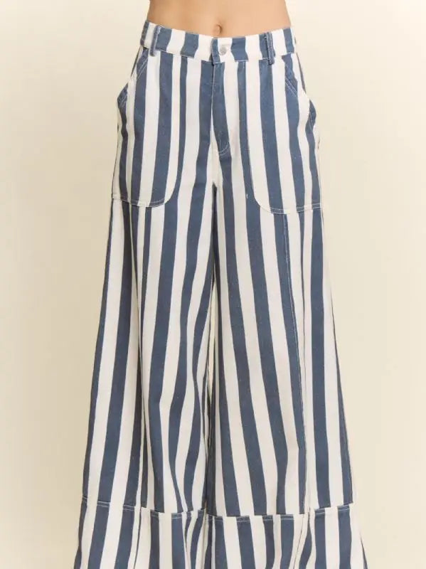 Striped Cuffed Wide Leg Pants