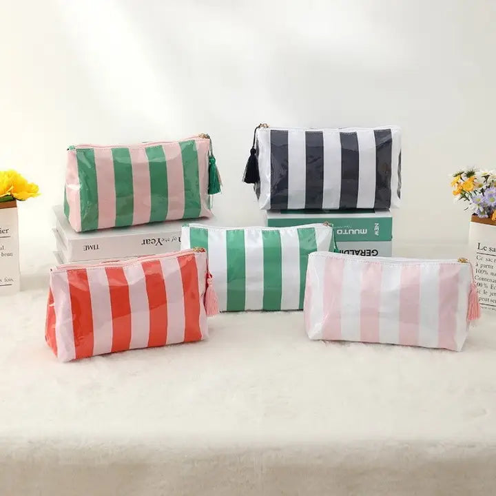 Travel Stripe Cosmetic Makeup Pouch Bag