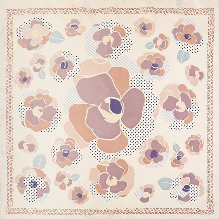 Illustrated Flower Pattern Printed Square Silky Satin Bandana Scarf