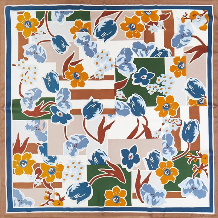 Geometric Floral Pattern Printed Square Silky Satin Bandana Scarf