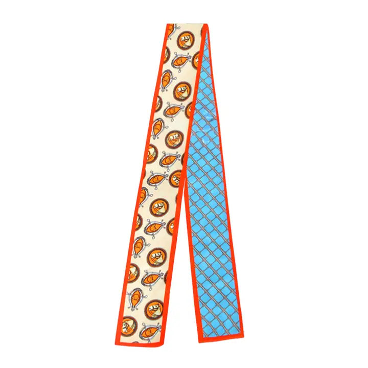 Horse Motif Pattern Print Silk Feel Twilly Skinny Scarf