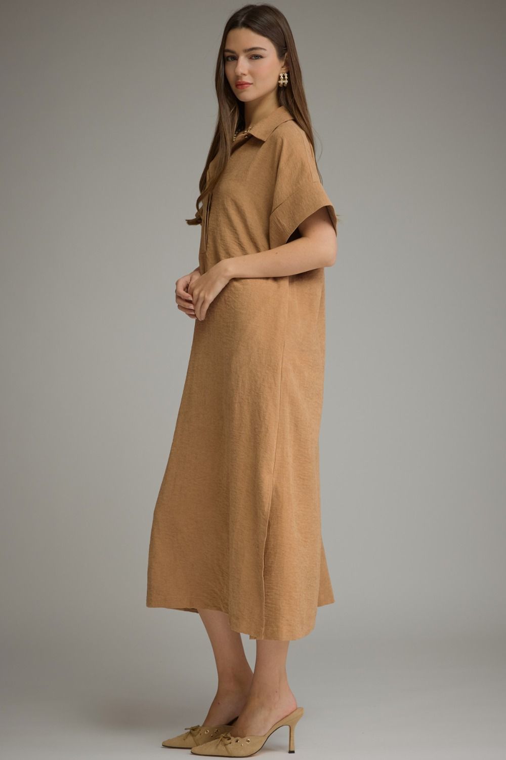 Effortlessly Chic Camel Midi Dress side