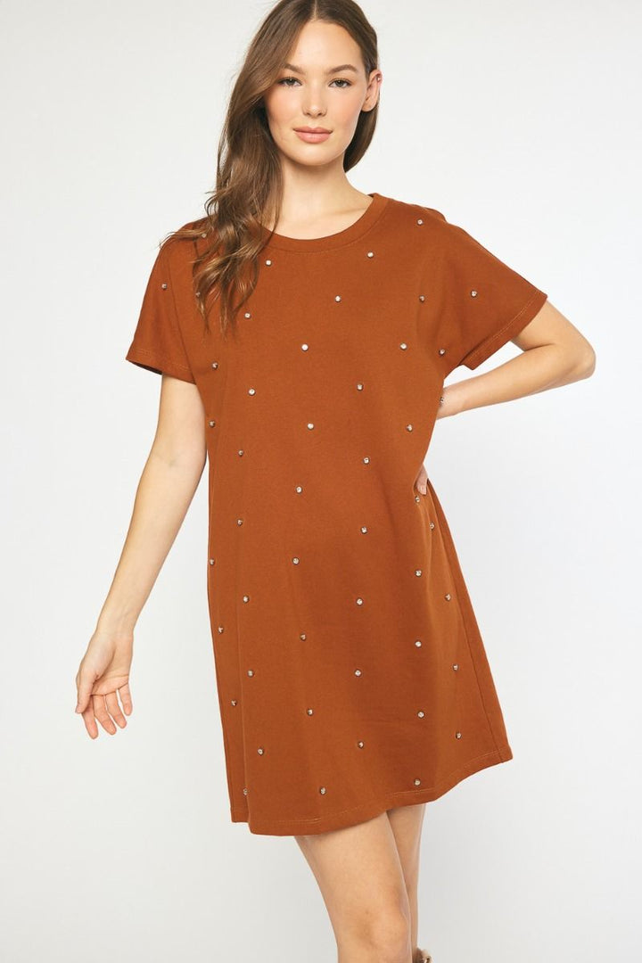 ENTRO STUDDED SHORT SLEEVE DRESS