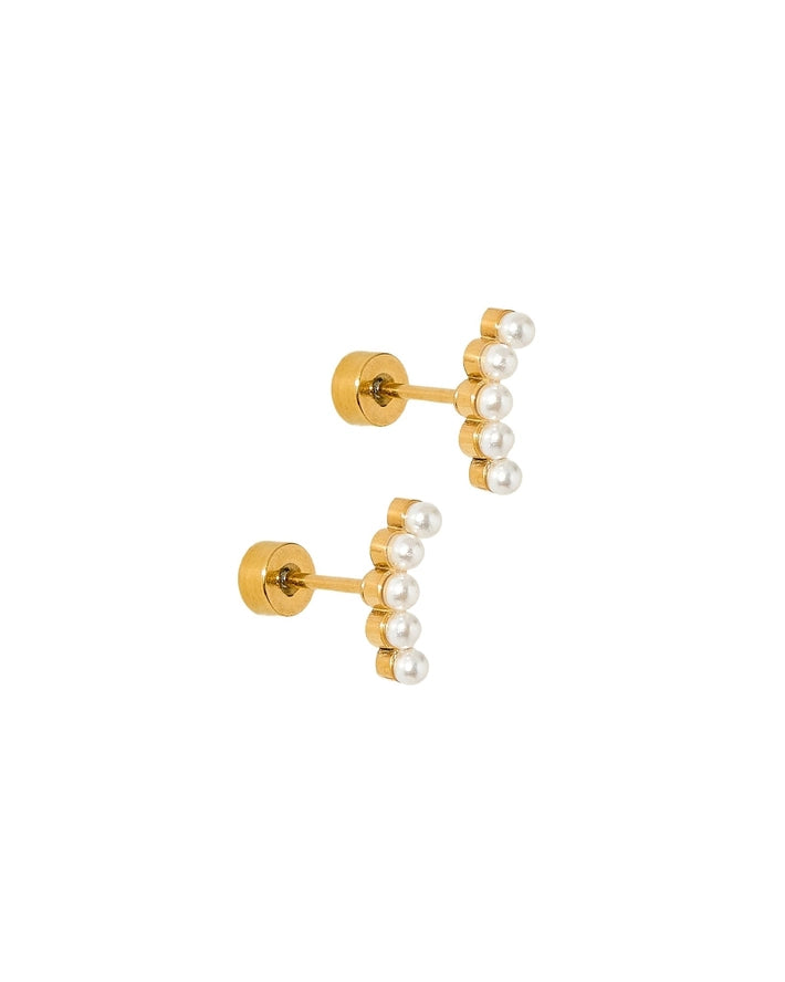 Abigail Pearl Gold Screwback Stud Earrings -
