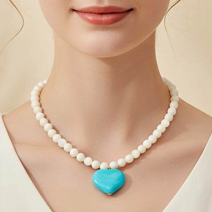 Chunky Marbled Heart Necklace Blue